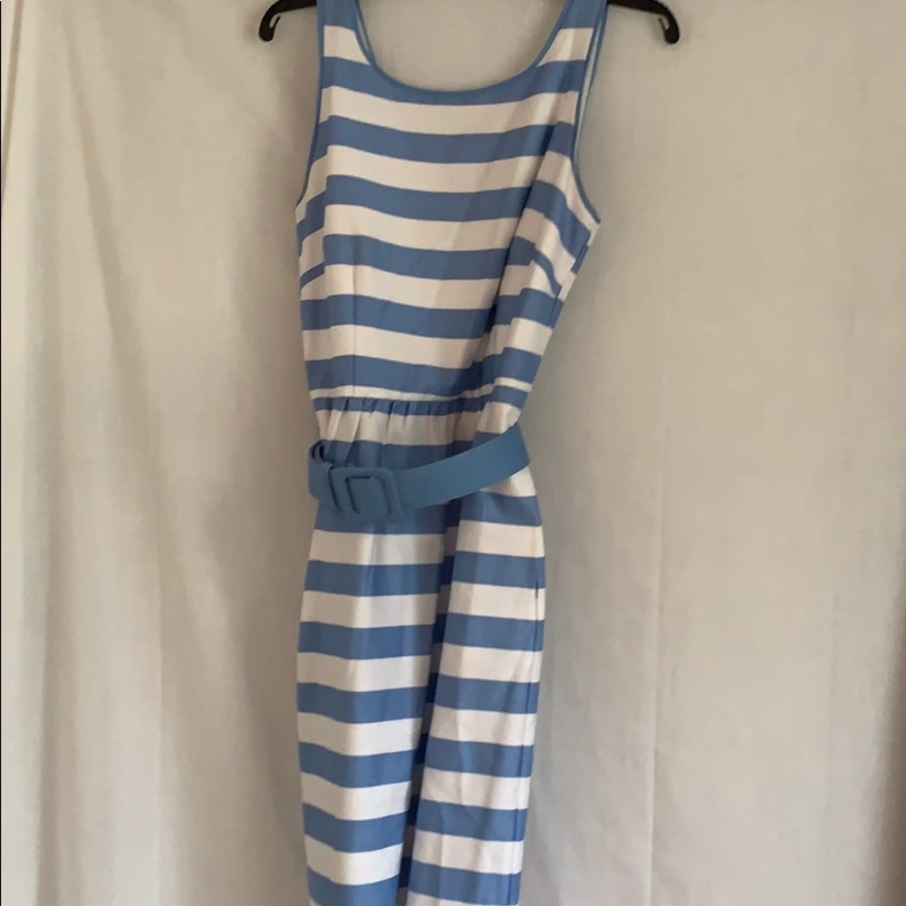 Blue stripe Draper James look dress